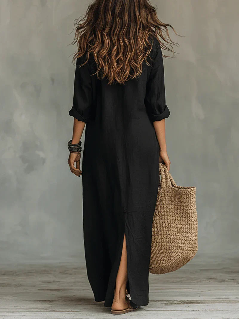Céline – Relaxed Black Button-Front Maxi Dress