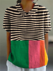 Eva | Elegant Colour Block Stripe Blouse