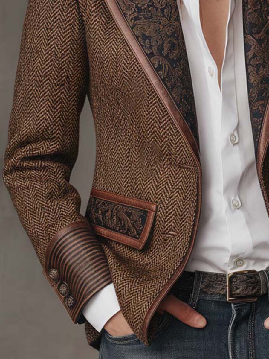 Herringbone Printed Panel Blazer