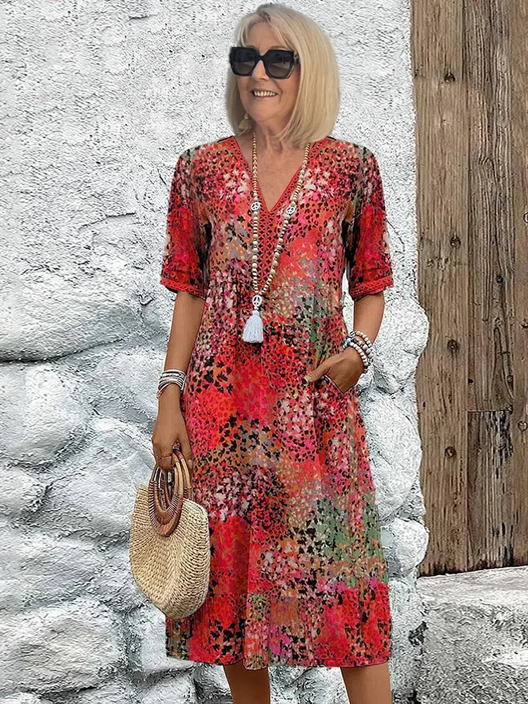 Susan - Vibrant Midi Dress with Elegant Tummy Coverage