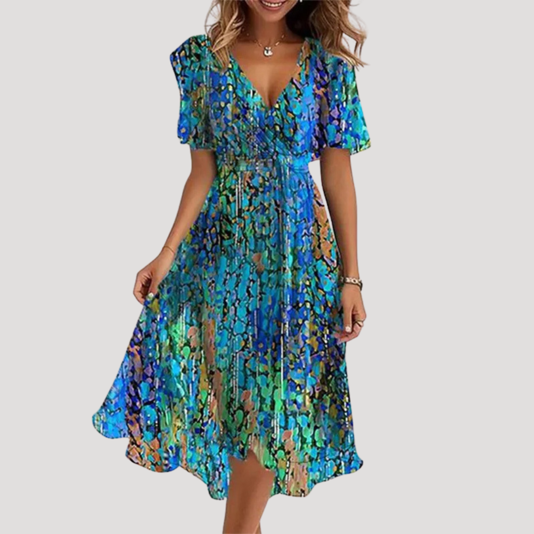 Floral Tummy Control Wrap Midi Dress