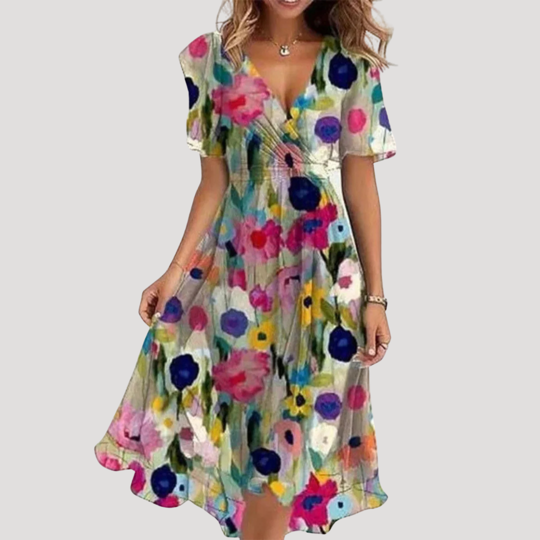 Floral Tummy Control Wrap Midi Dress