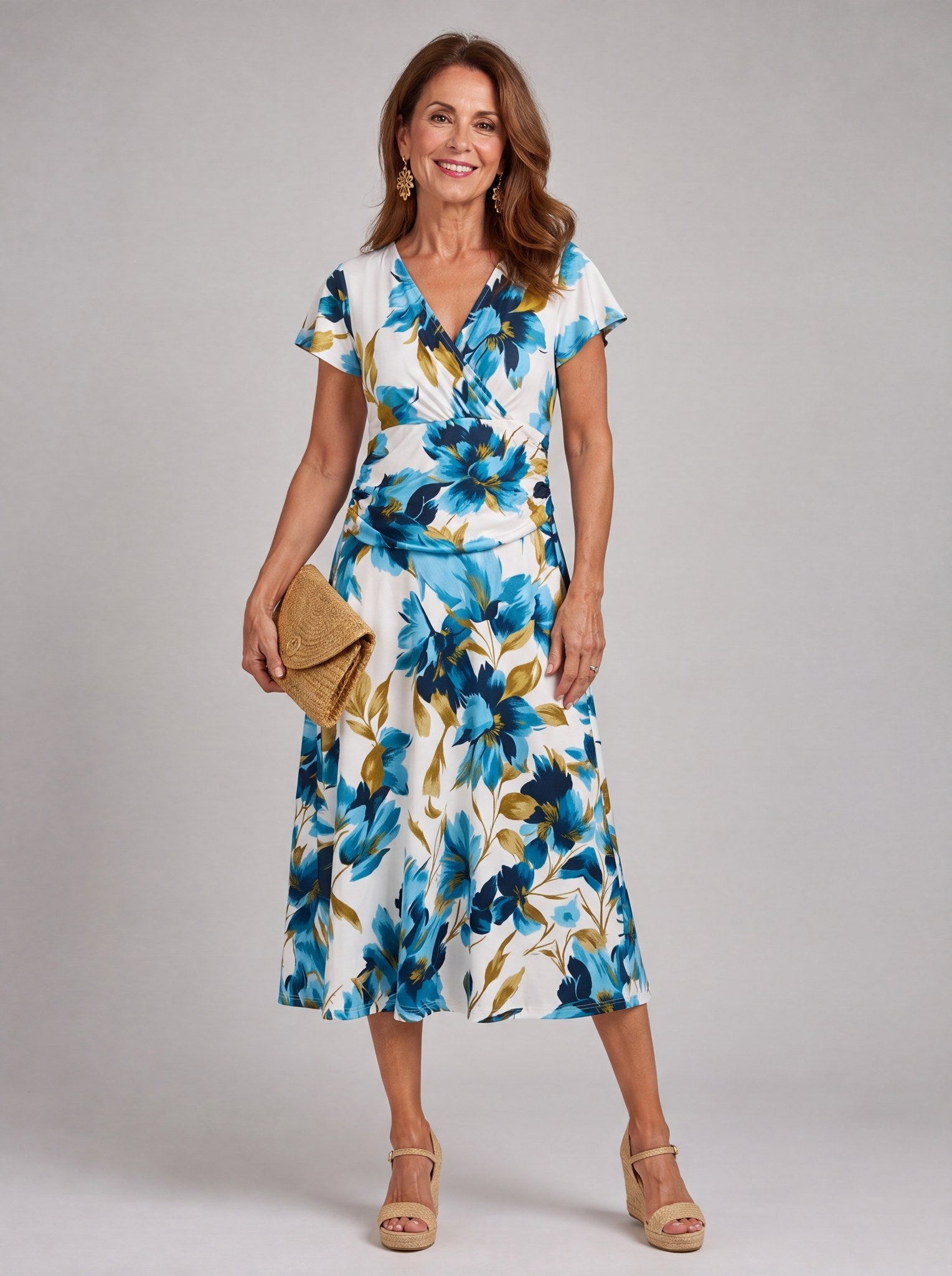 Elara | Floral Wrap Waist Midi Dress
