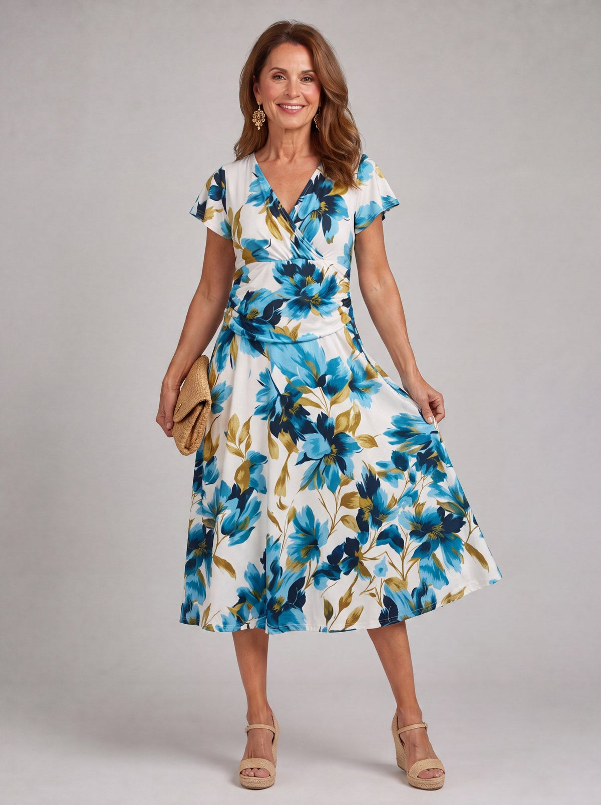 Elara | Floral Wrap Waist Midi Dress