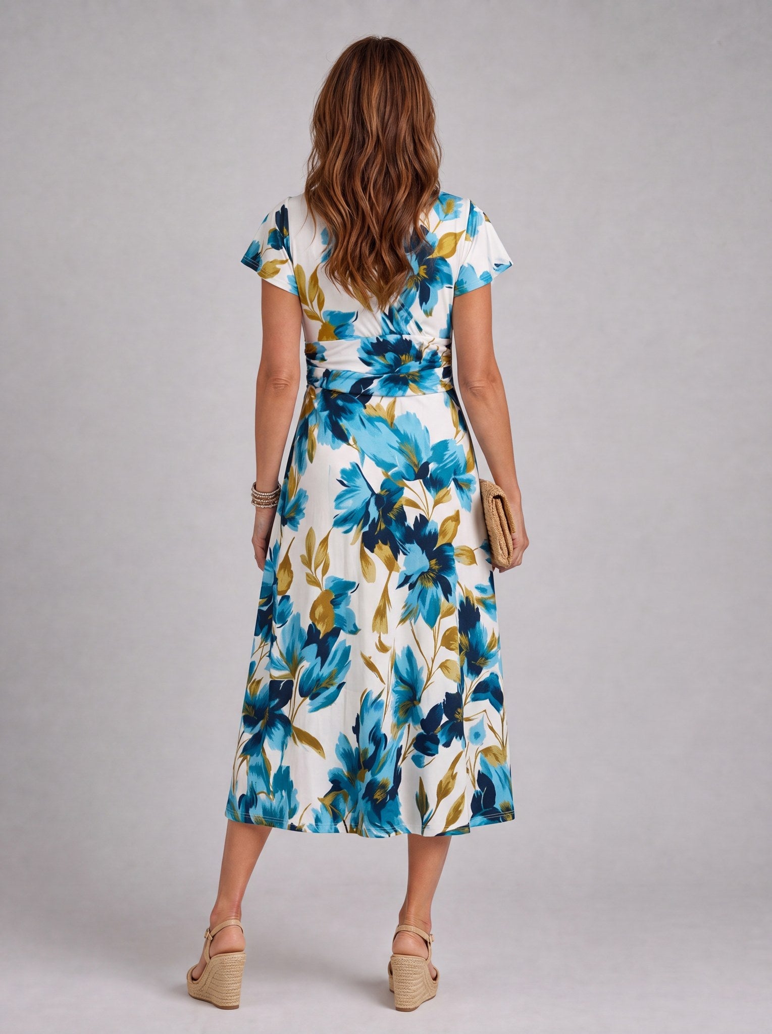 Elara | Floral Wrap Waist Midi Dress