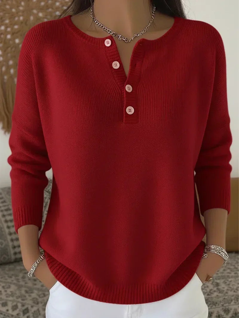 Helena - Henley Button-Up Knit Sweater