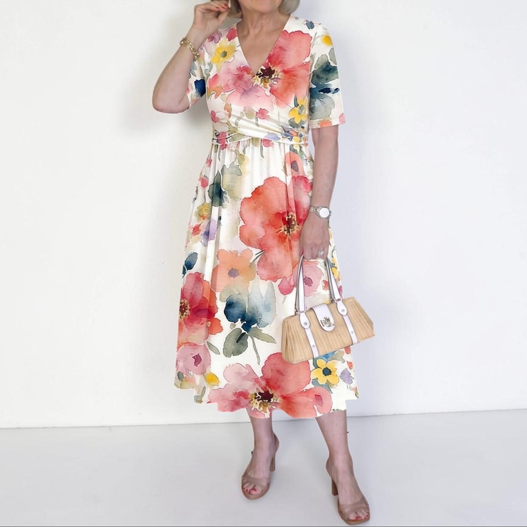 Colleen | Watercolor Floral Midi Dress