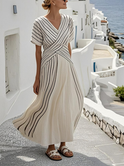 Cressida | V-Neck Short Sleeve Maxi Dress with Cross-Over Waist