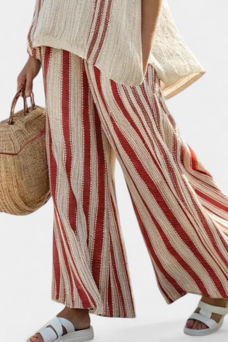 Noor – Sophisticated Red Striped Top & Trousers