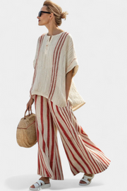 Noor – Sophisticated Red Striped Top & Trousers