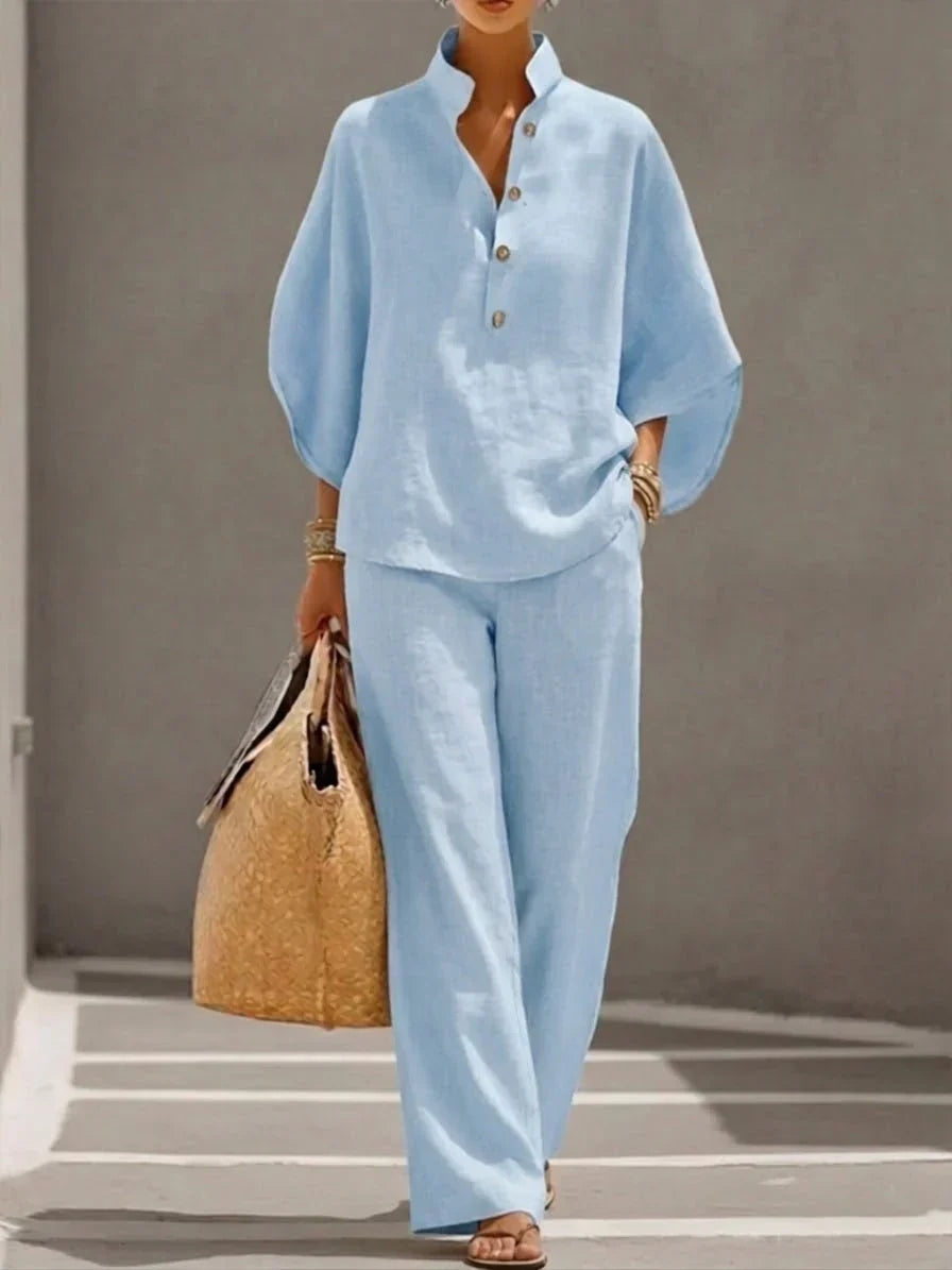 Sophie – Batwing Sleeve Top and Wide-Leg Trousers Set
