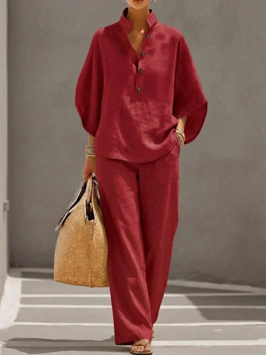 Sophie – Batwing Sleeve Top and Wide-Leg Trousers Set