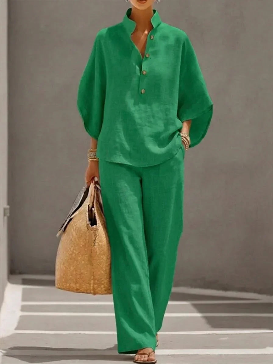 Sophie – Batwing Sleeve Top and Wide-Leg Trousers Set