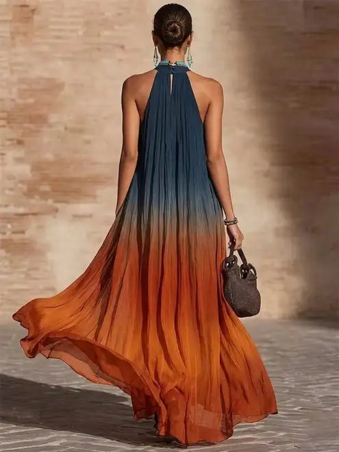 Paula - Gradient Halterneck V-Neck Maxi Dress