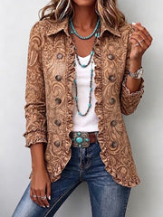 Vyclara - Vintage Bohemian Floral Print Ruffled Jacket
